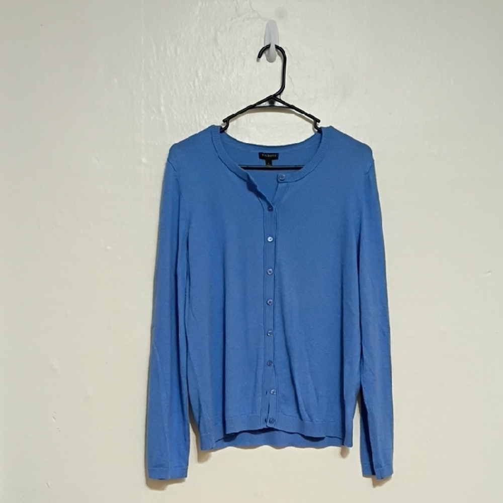 Talbots Blue Cashmere Blend Button Front Cardigan Sweater Size L